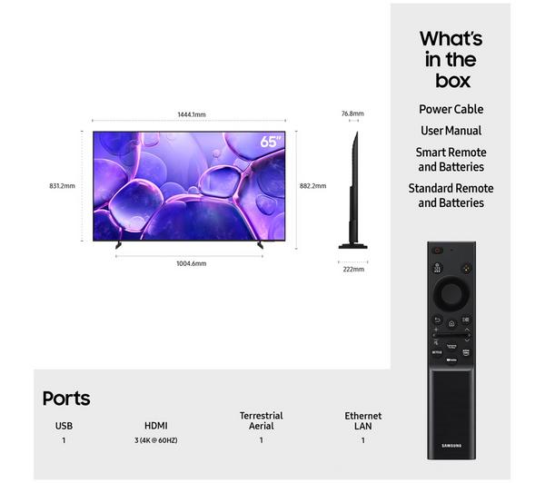SAMSUNG U8000F 65" Crystal UHD 4K HDR Smart TV 2025 - UE65U8000F - Image 7